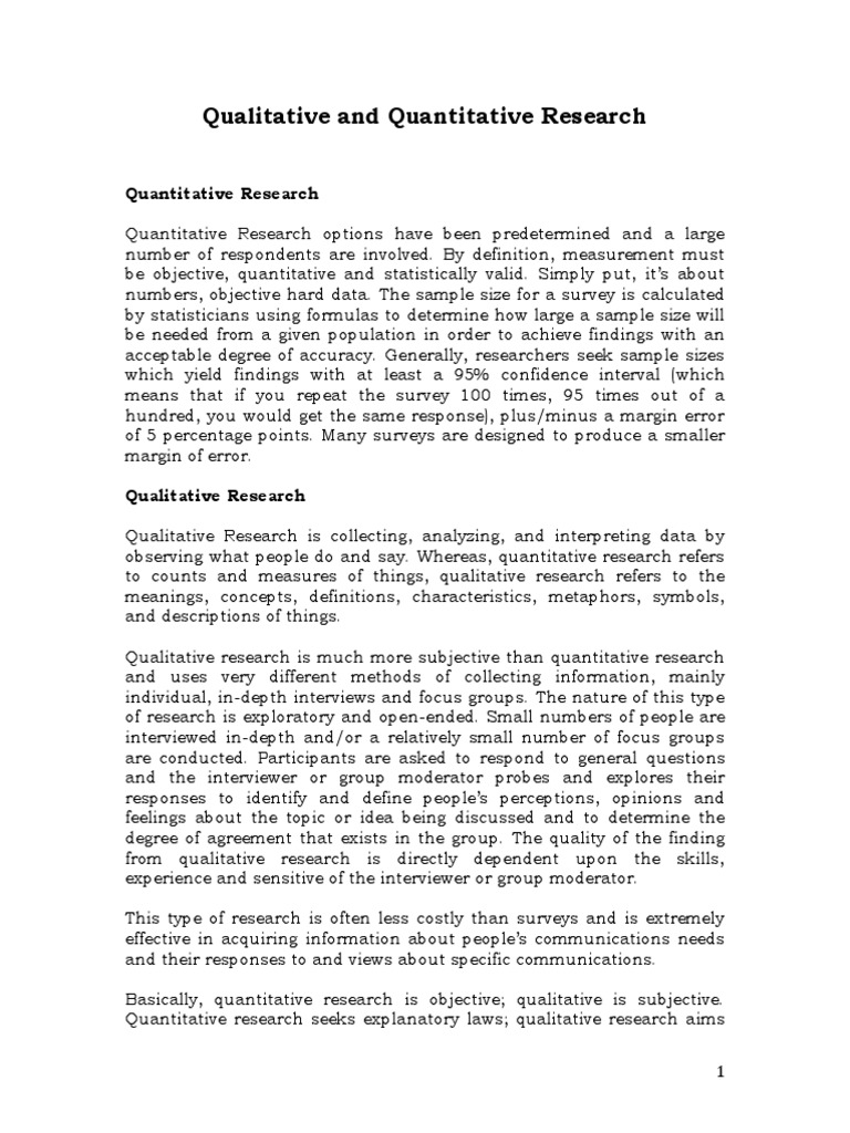 Qualitative and Quantitative Research PDF Qualitative Research Quantitative Research