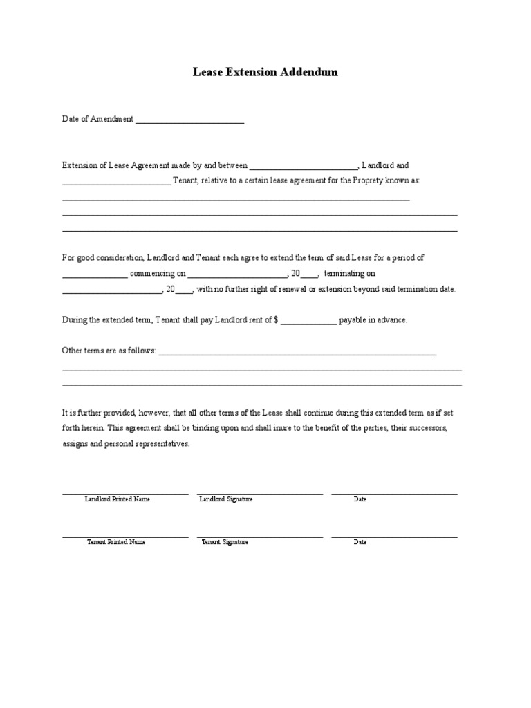 Lease Extension Addendum Template PDF