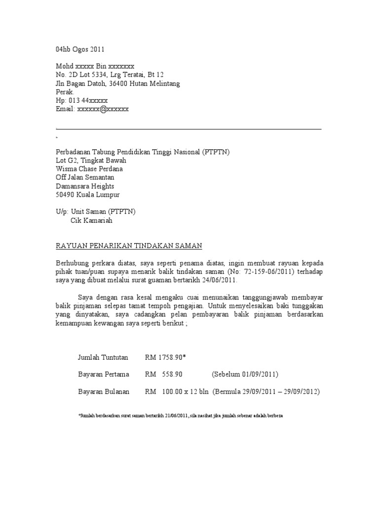 Format Surat Rasmi Kepada Mahkamah