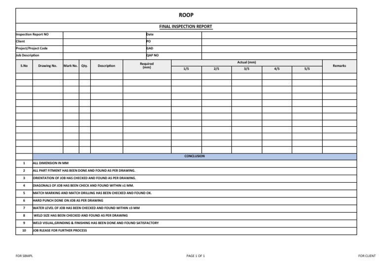 Final Inspection Report for SBMPL | PDF