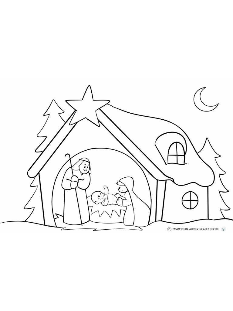 Ausmalbild Krippe Weihnachten Kleinkinder Logo | PDF