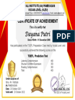 TOEFL Achievement Certificate from Vocab Level