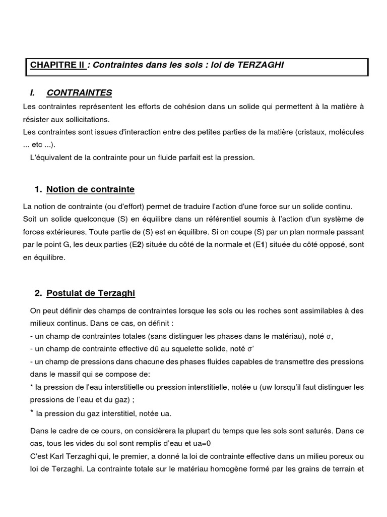 Contraintes et déformations des sols selon Terzaghi | PDF | Élasticité ...