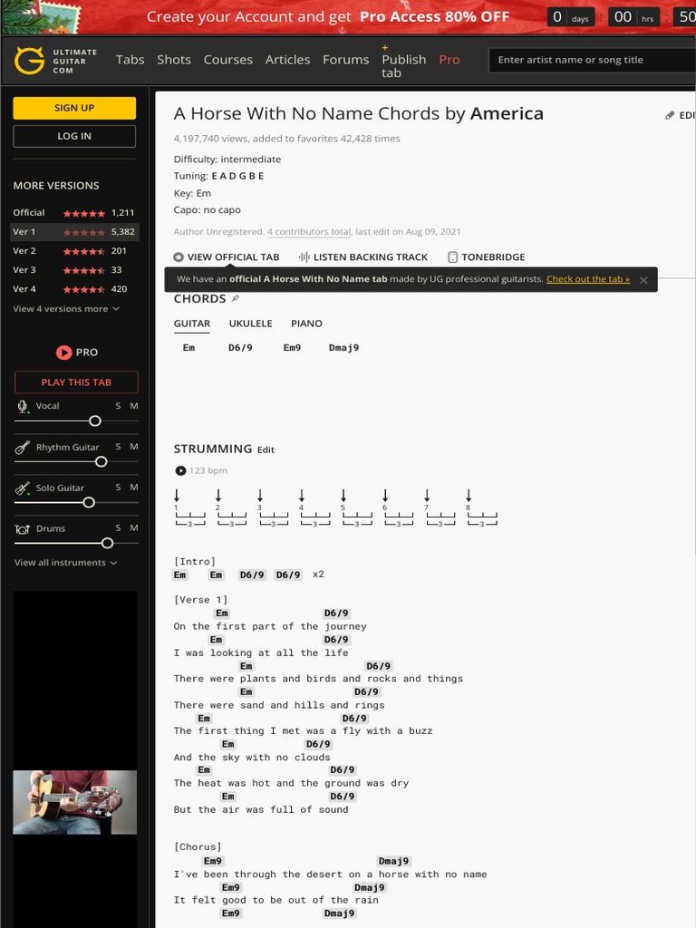 A HORSE WITH NO NAME CHORDS by America @ | PDF