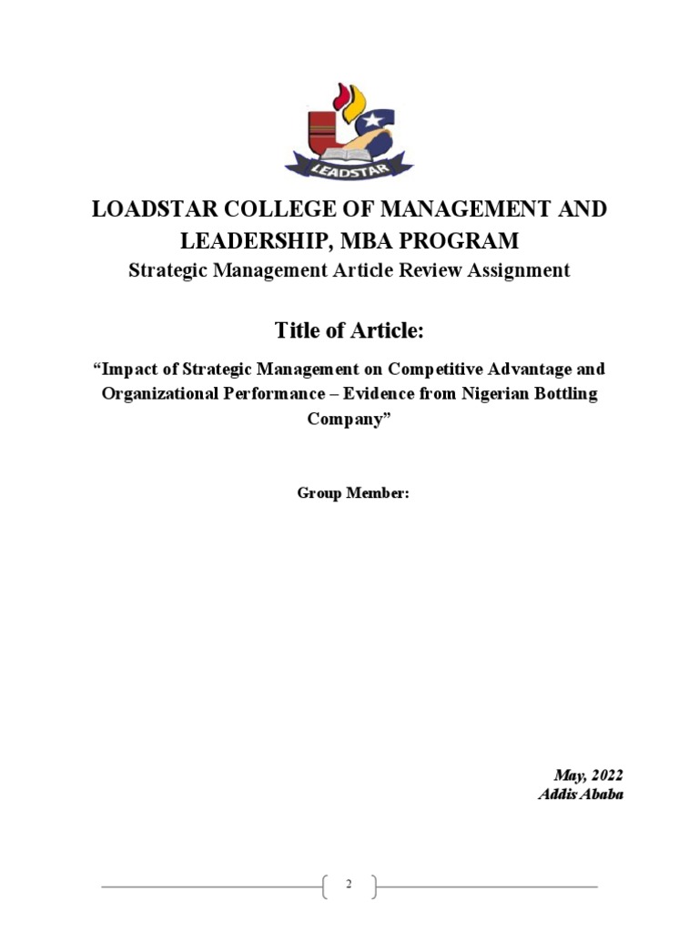 Strategic Management in Nigerian Bottling | PDF | Strategic Management ...