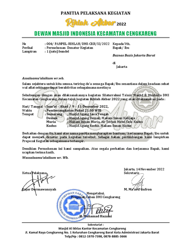 Proposal Donasi Kegiatan Rihlah Akbar 2022 | PDF
