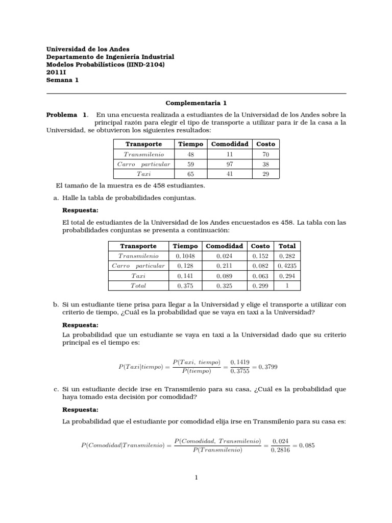 Probabilidad Complementaria en Transporte | PDF | Distribución de ...