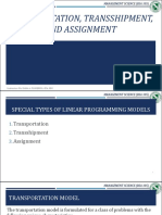 Week 7 - Transportation, Transhipment, Assignment