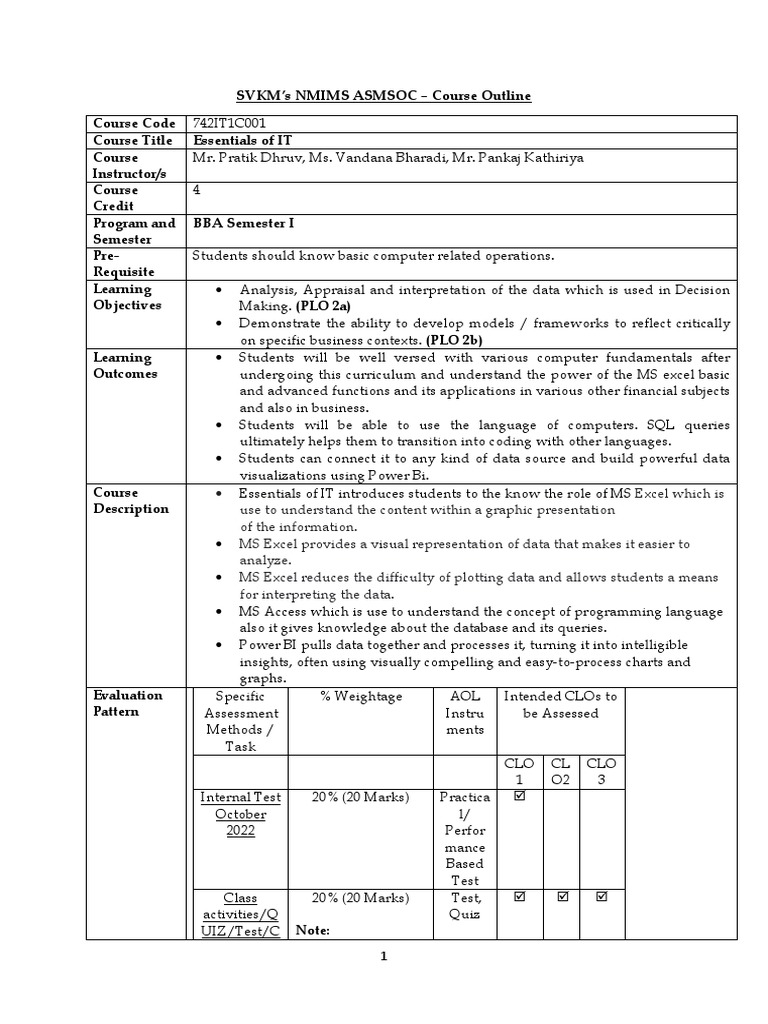 Course outline pdf microsoft access microsoft excel