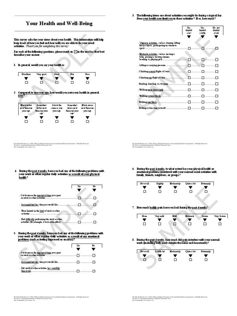 SF-36v1 Standard Sample | PDF | Behavioural Sciences | Psychology