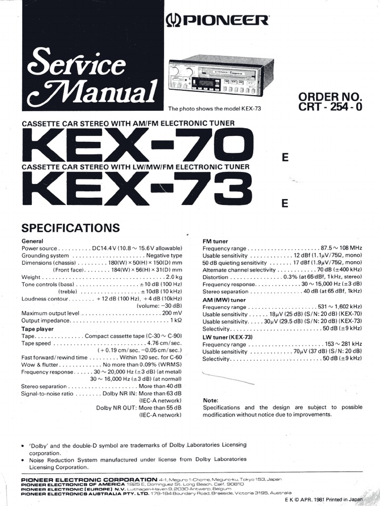 Pioneer Kex70 Kex73 PDF