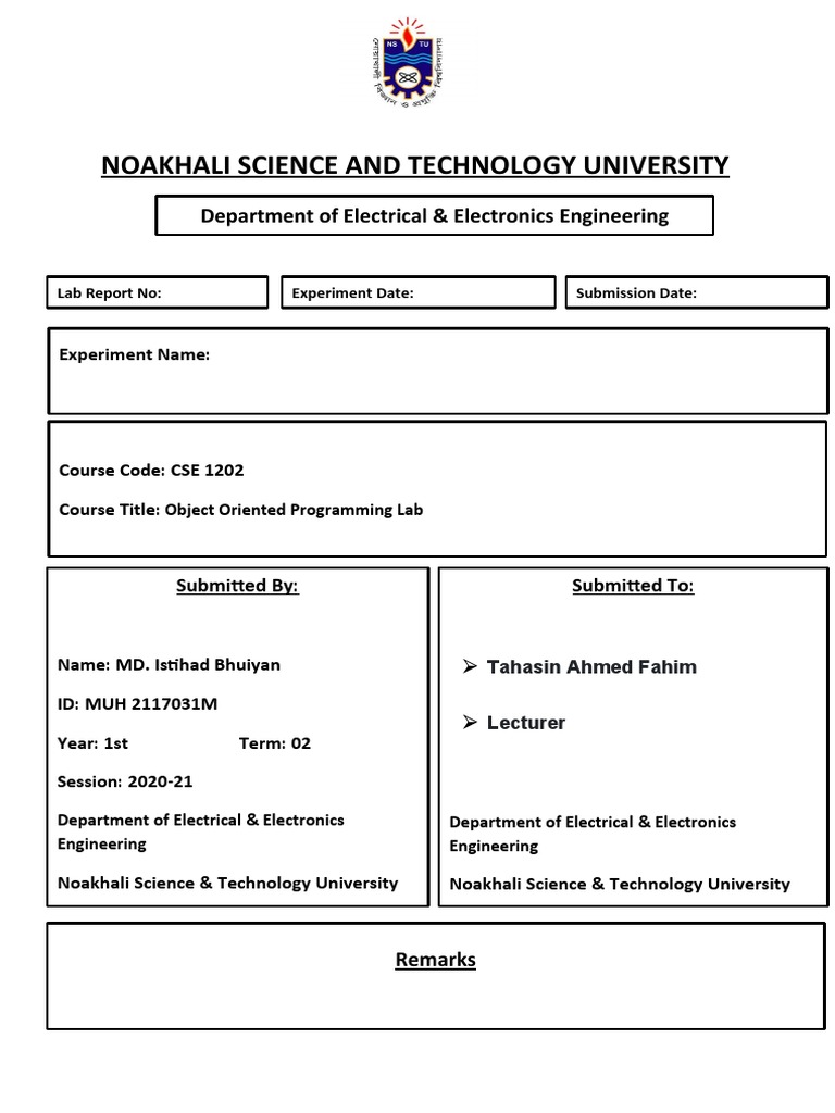 Object Oriented Programming Lab Report | PDF