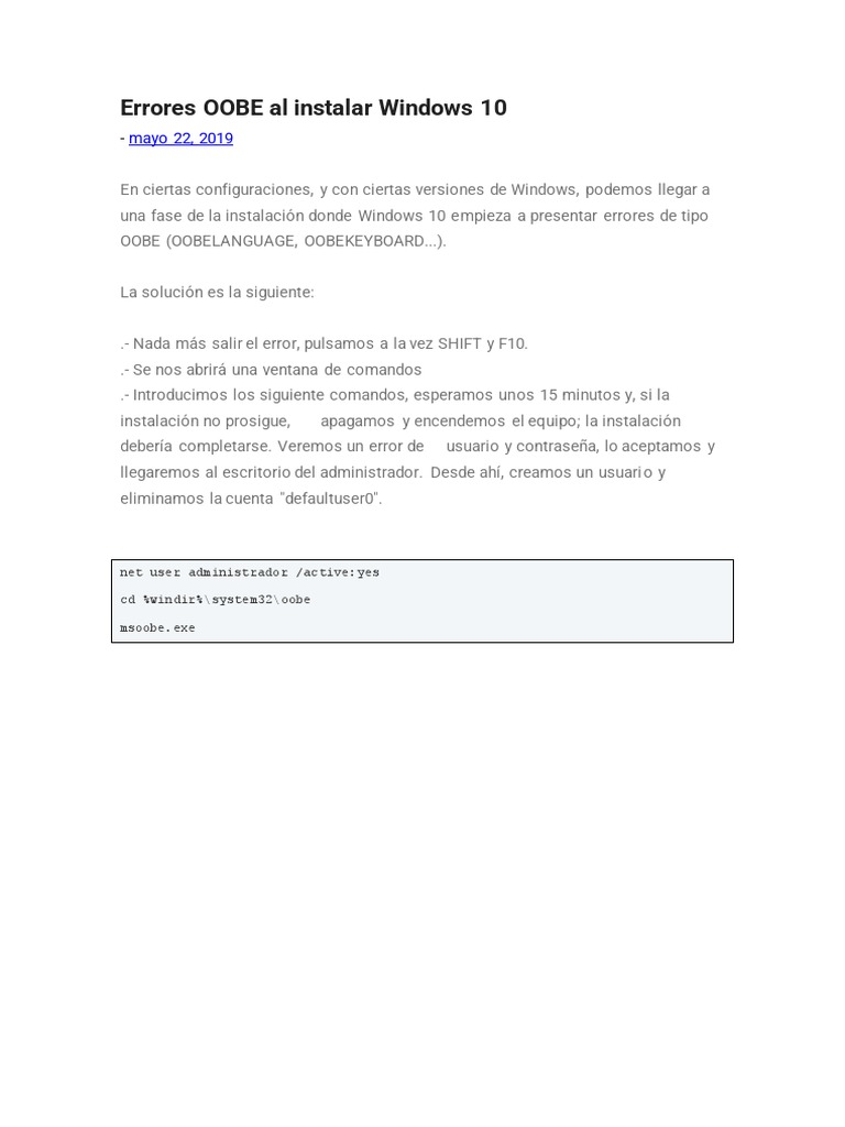 error oobelocal al instalar windows 10
