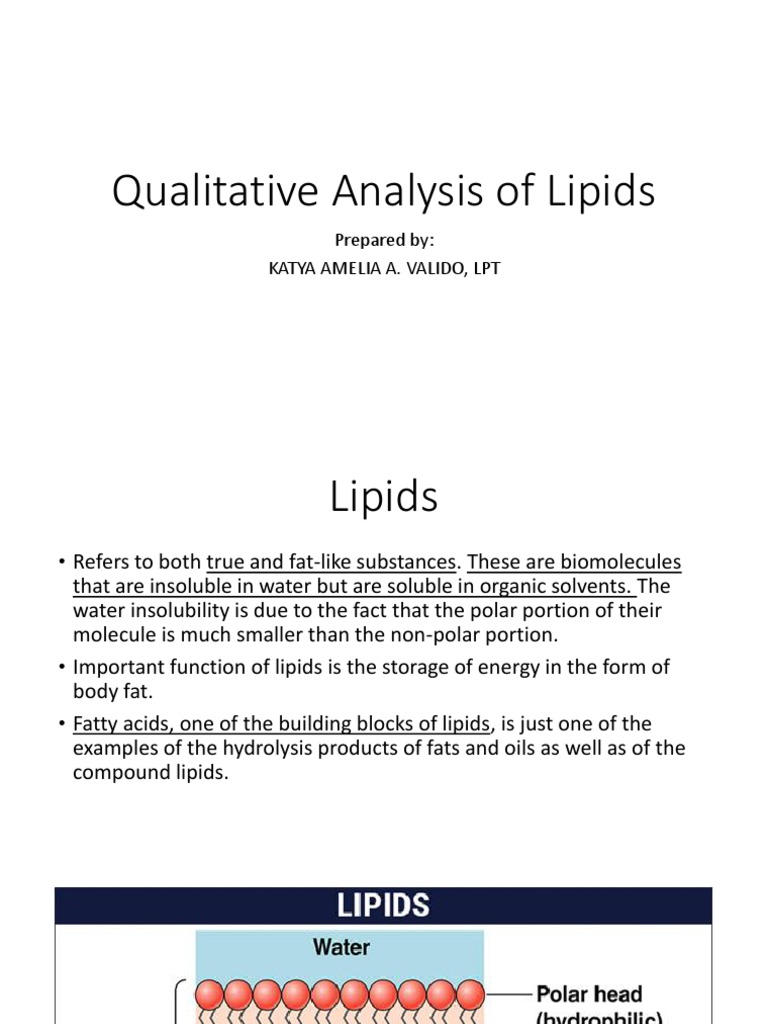Qualitative Analysis of Lipids Lecture PDF Solvent Chemical Polarity