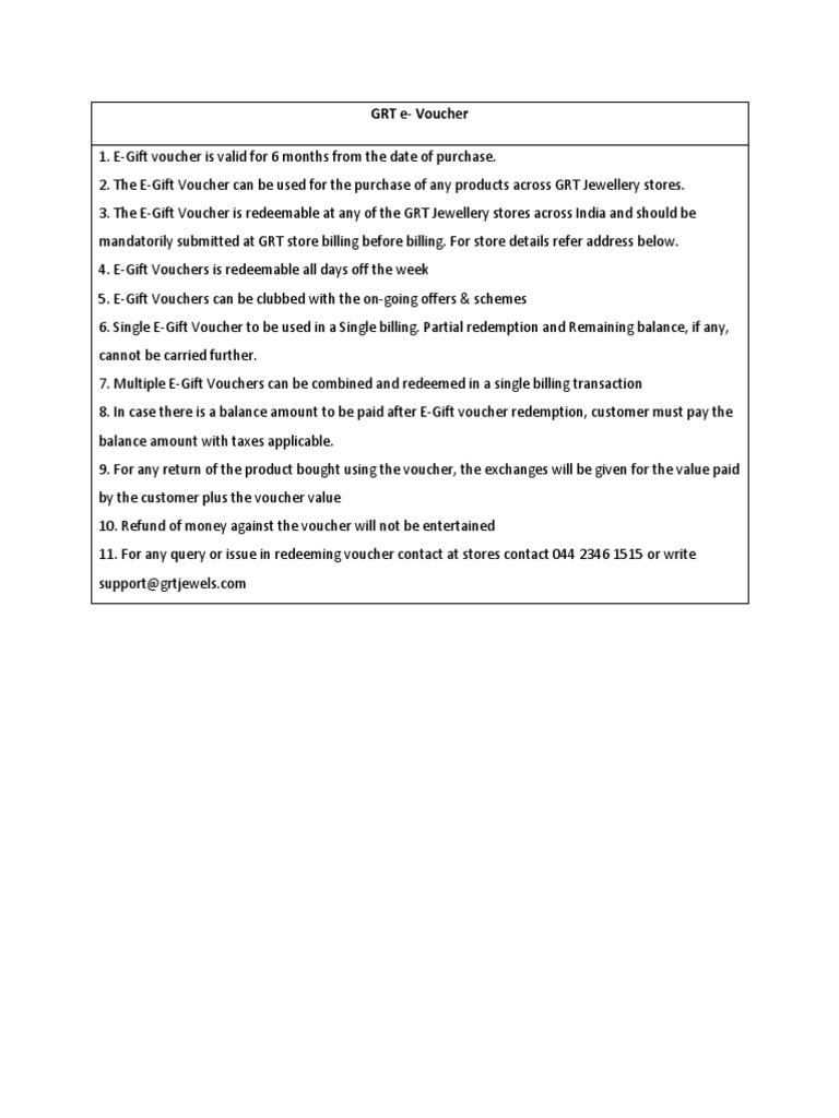 GRT E-Gift Voucher Usage Guide | PDF