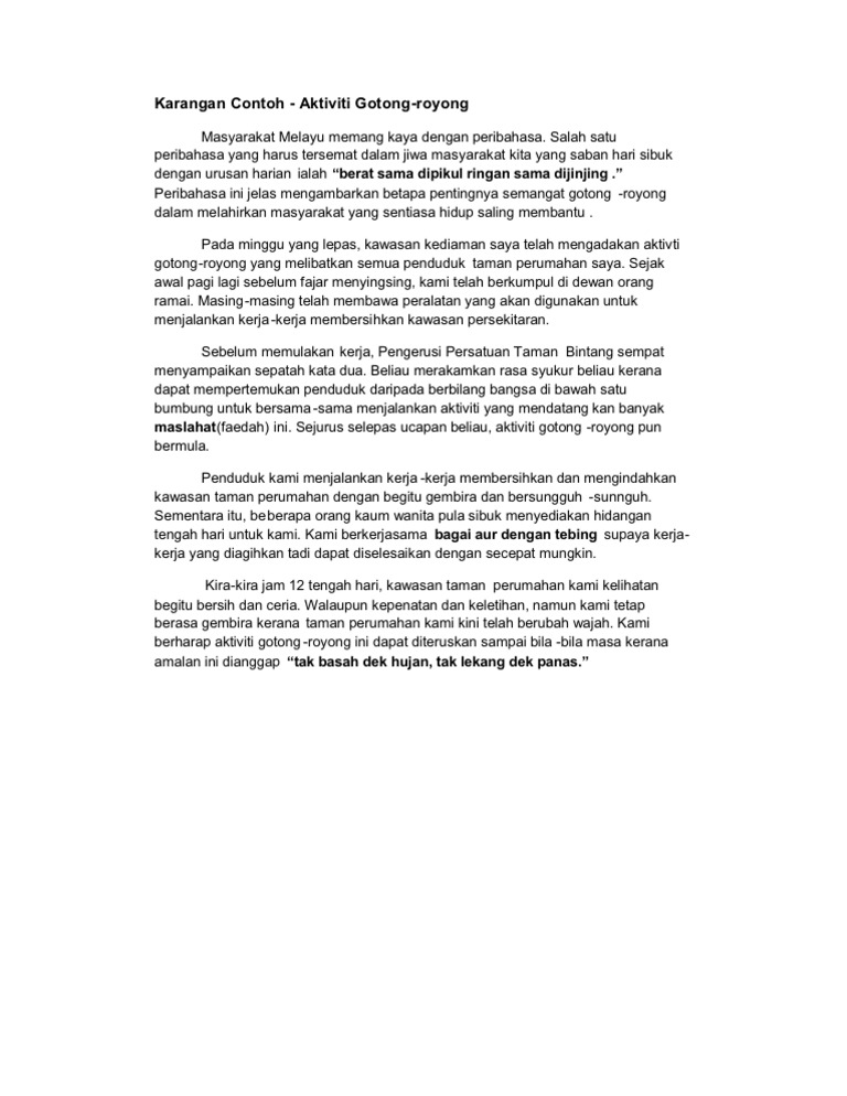 Karangan Gotong Royong Di Kawasan Perumahan