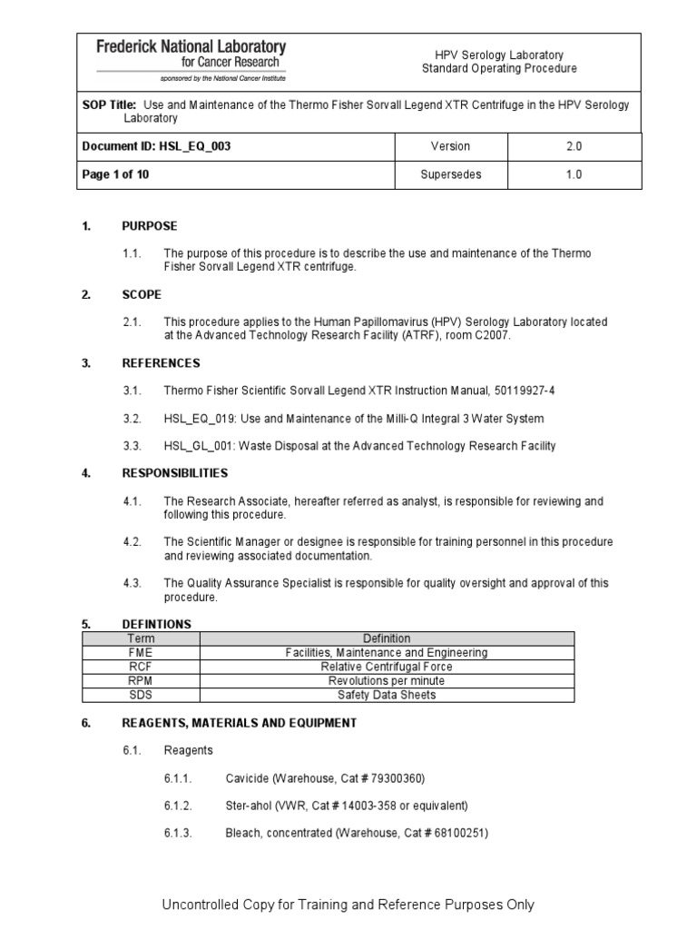 Centrifuge SOP PDF Centrifuge Laboratories