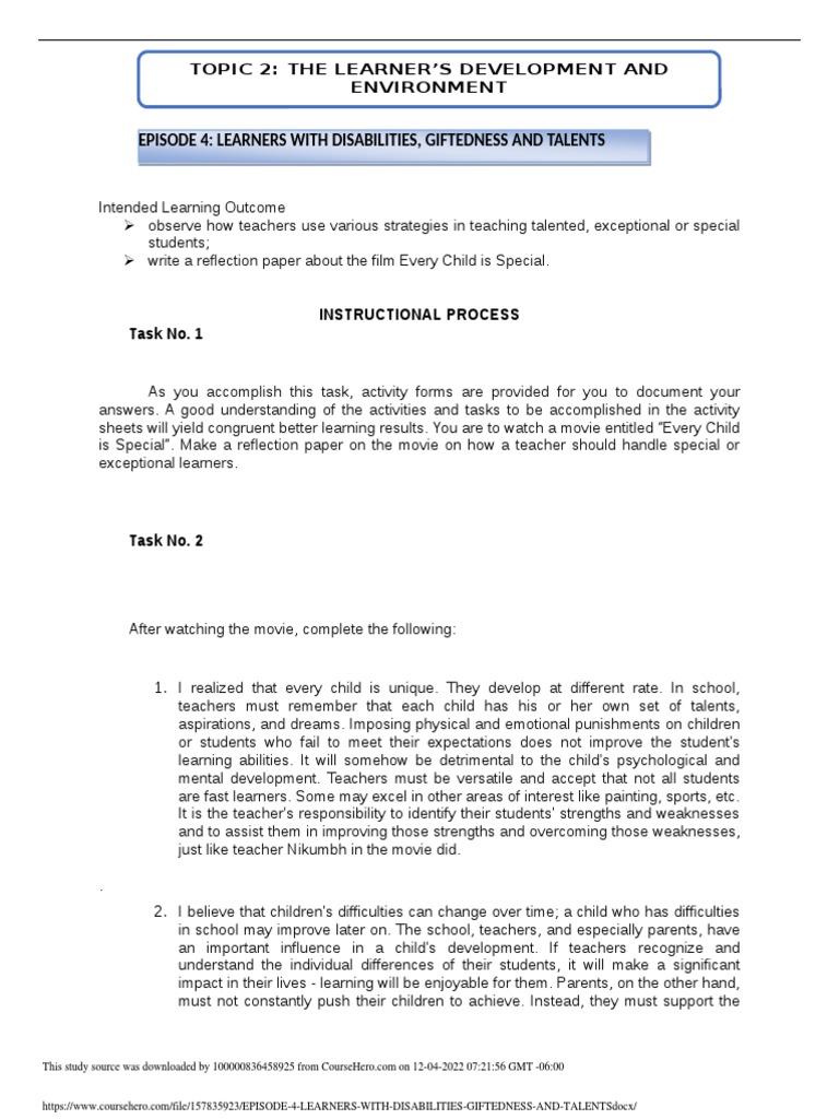Episode 4 Learners With Disabilities Giftedness And Talents Pdf