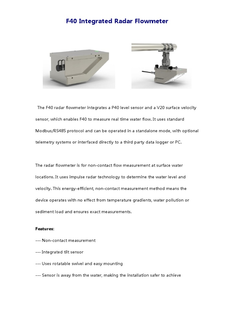 F40 Integrated Radar Flowmeter Overview | PDF | Flow Measurement | Radar