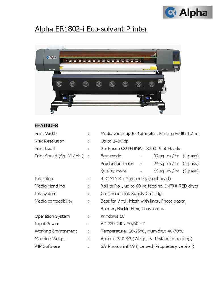 The Alpha ER1802i Ecosolvent Printer A Versatile 1.8Meter Wide