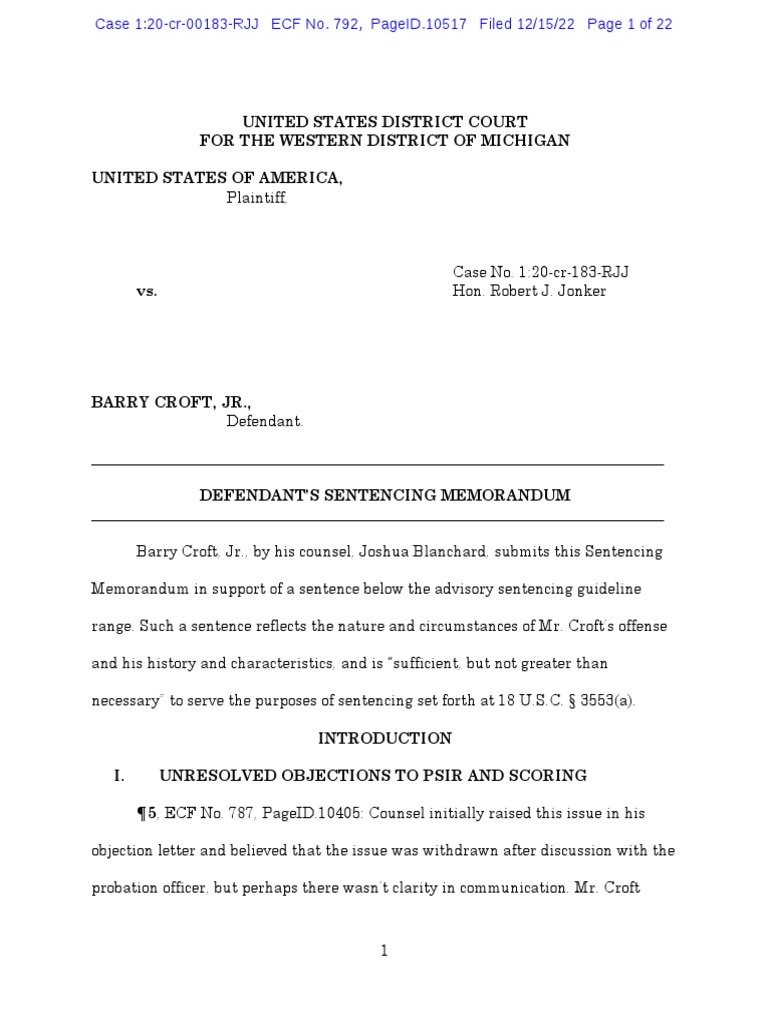 USA Vs Fox, Et Al: Barry Croft Sentencing Memorandum | PDF | United ...