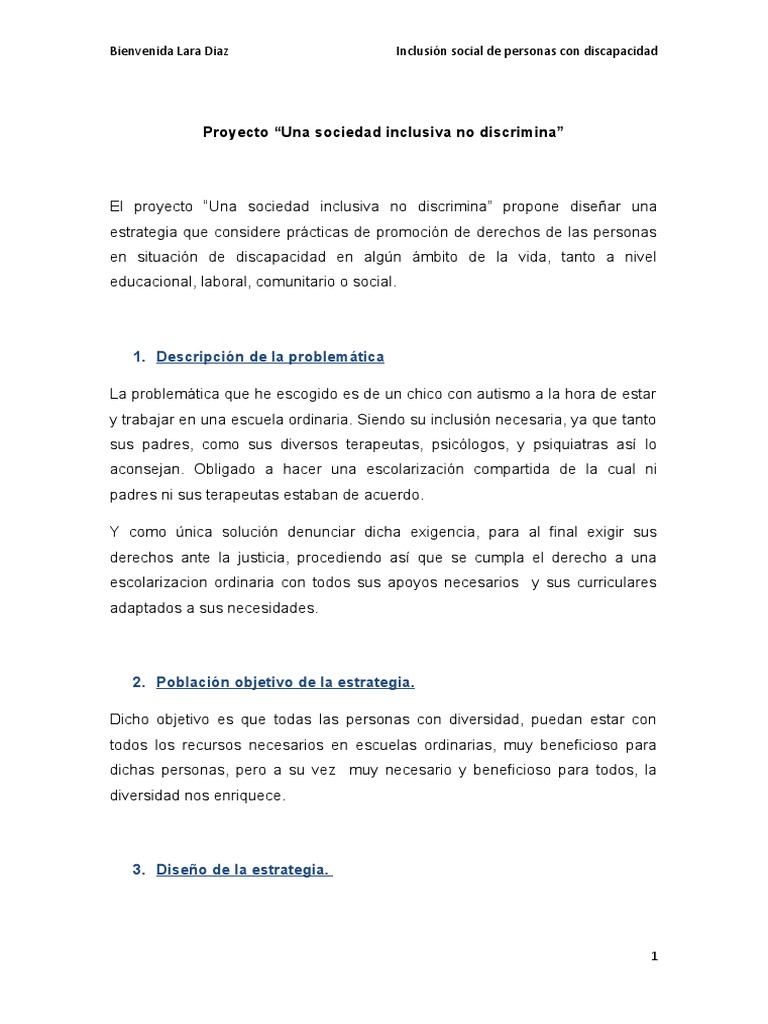 Proyecto Una Sociedad Inclusiva No Discrimina | PDF | Invalidez ...