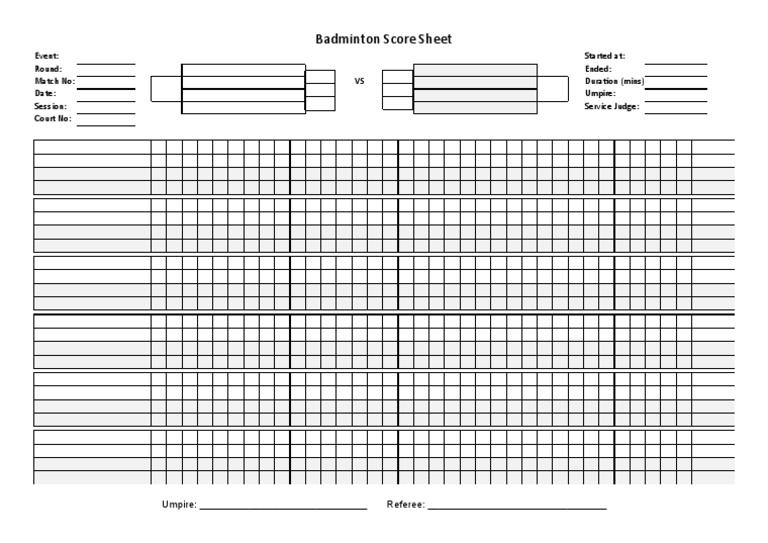 Badminton Score Sheet PDF