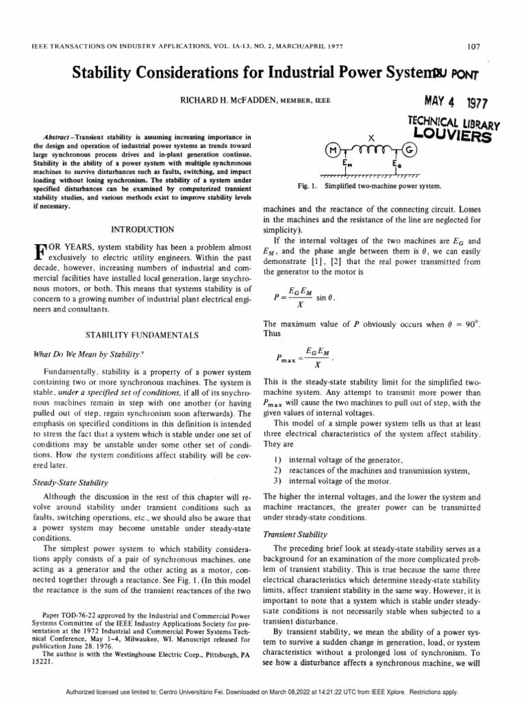 Transient Stability in Industrial Power Systems | PDF | Electric Motor ...