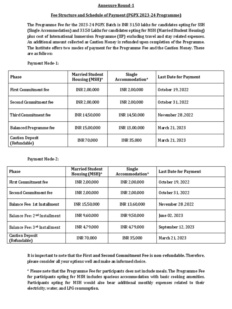 2023 24 round 1 annexure fee structure and schedule of payment