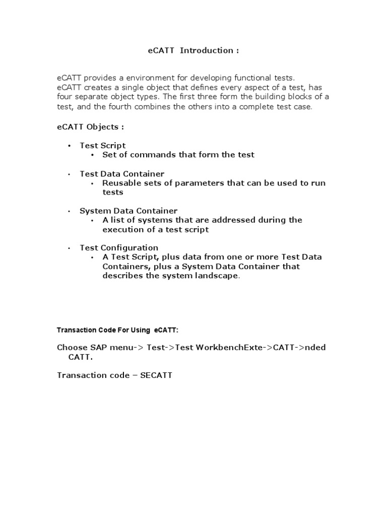 Transaction Code For Using eCATT | PDF