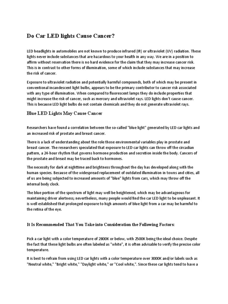 Do Car LED Lights Cause Cancer PDF Ultraviolet Lighting