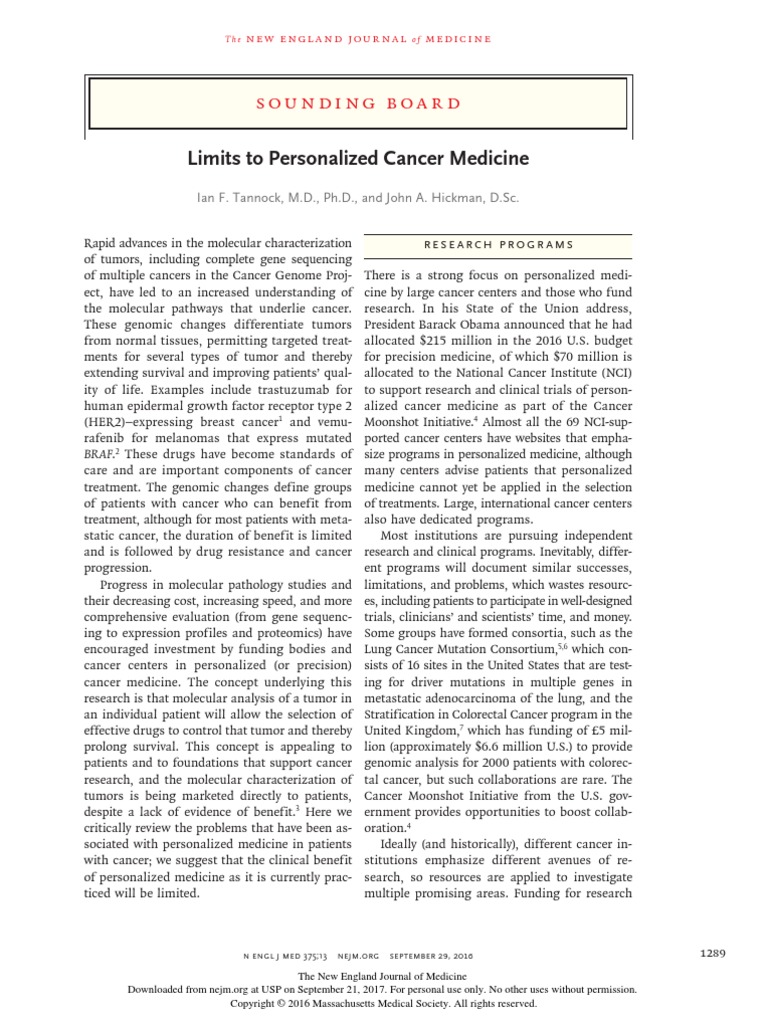 Limits To Personalized Cancer Medicine PDF Cancer Neoplasms