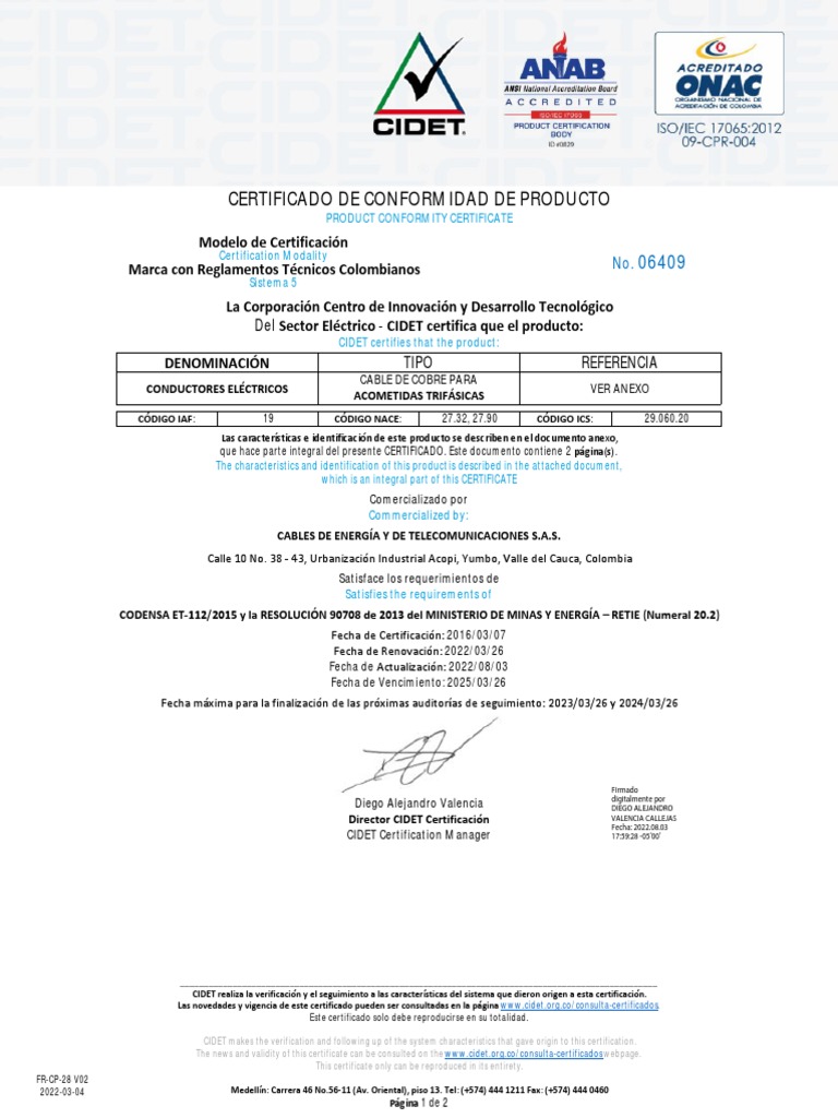 Certificado de Conformidad CIDET 2022 | PDF | Electromagnetismo ...