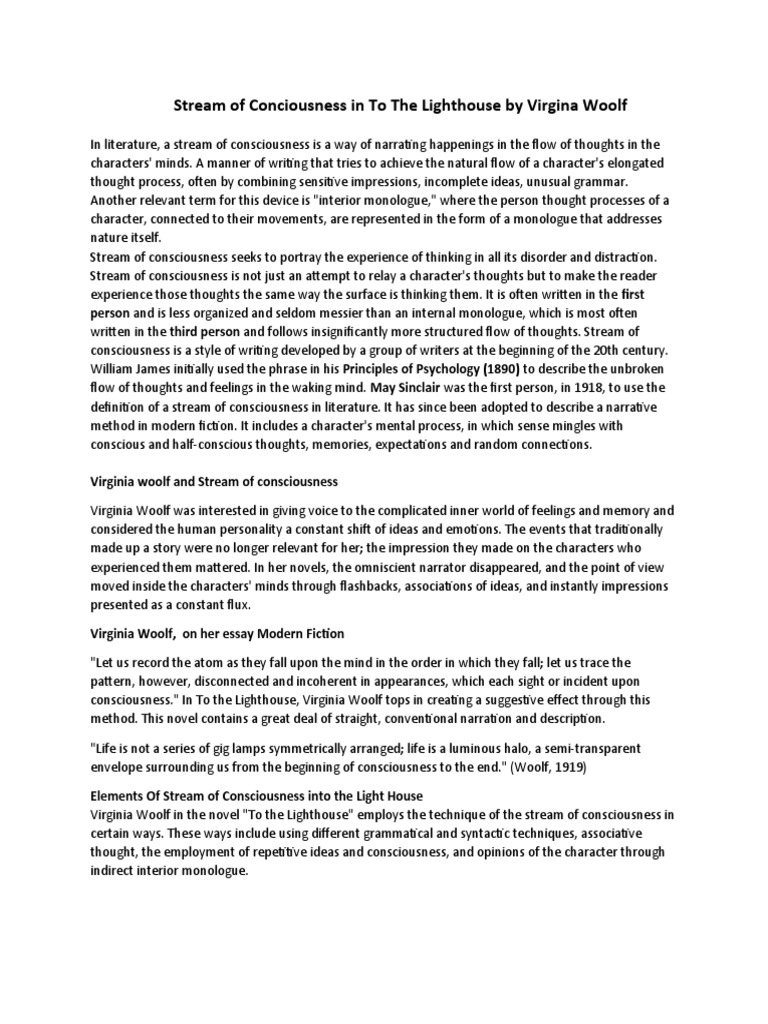 Stream of Consciousness in Woolf's Novel | PDF | To The Lighthouse ...