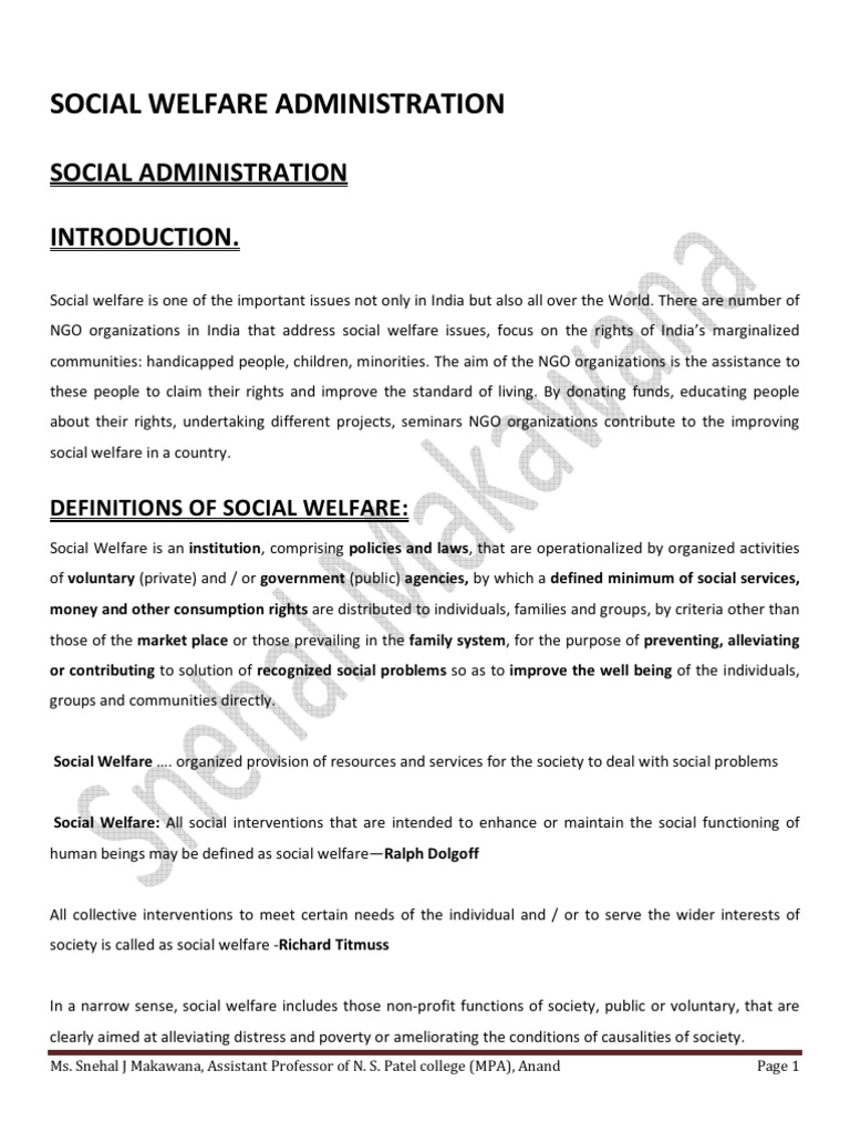 Social Welfare Administration Welfare Social Work