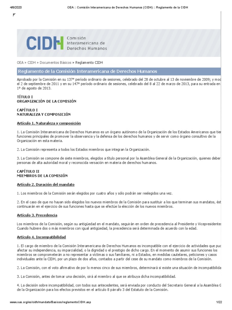 OEA - Comisión Interamericana de Derechos Humanos (CIDH) - Reglamento ...