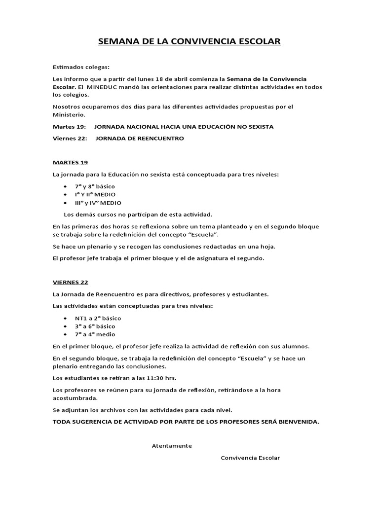 Semana de la Convivencia Escolar 2023 | PDF | Ciencia y matemáticas