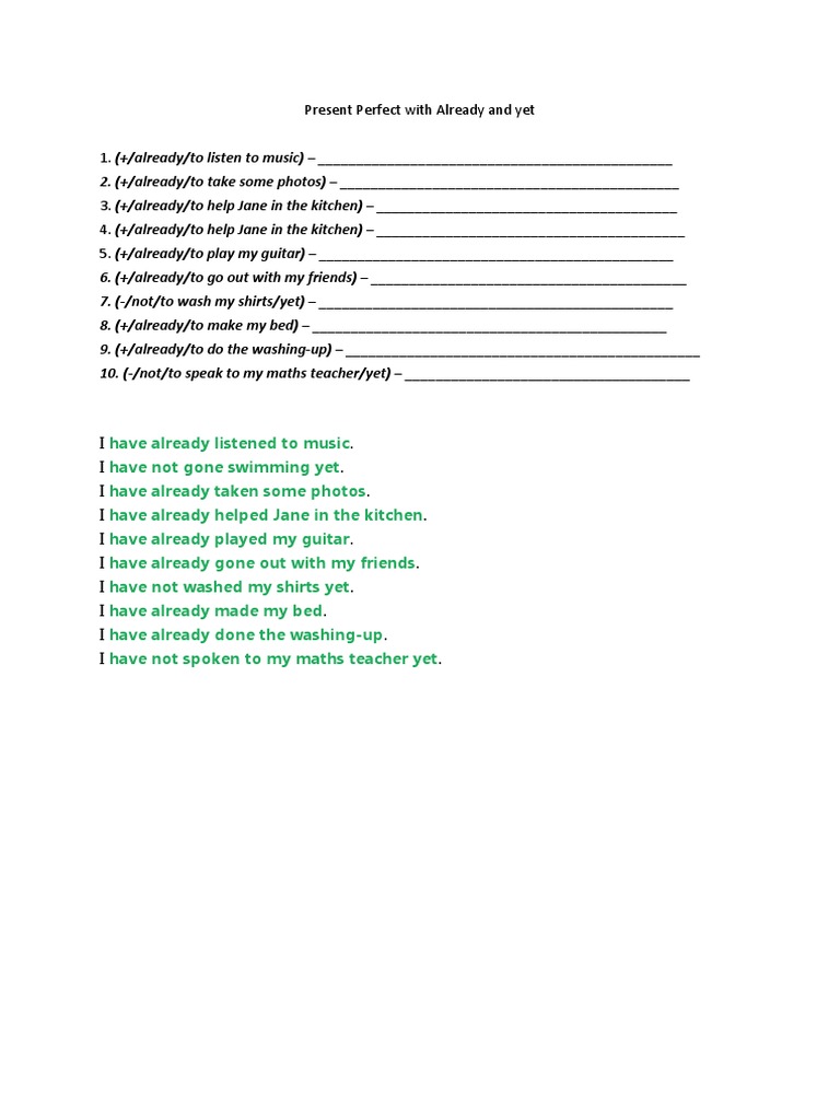 Present Perfect: Already and Yet Exercises | PDF | Language Arts ...