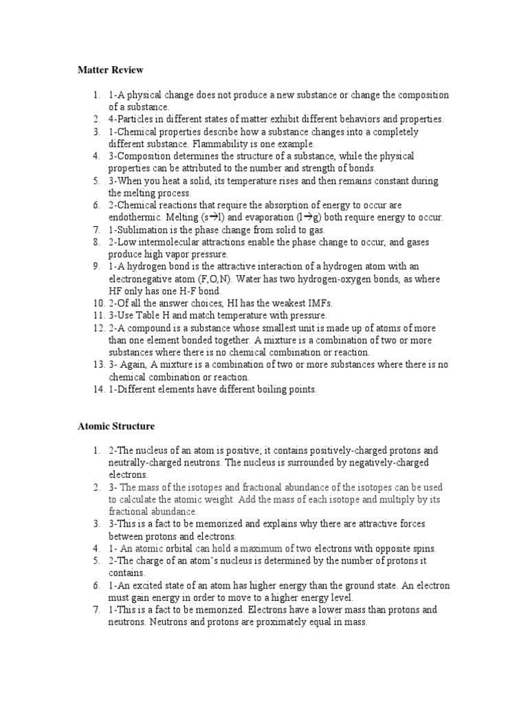 Regents Review Explanations To Multiple Choice PDF Chemical