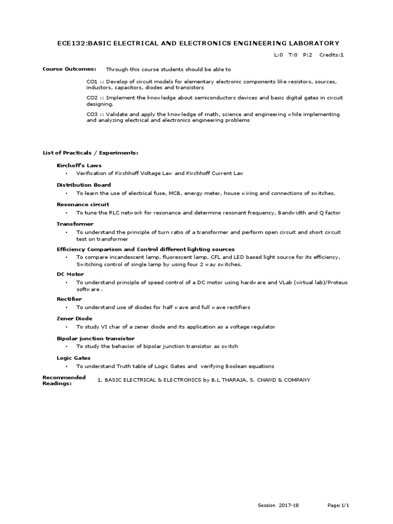 ECE132: Electrical & Electronics Lab | PDF