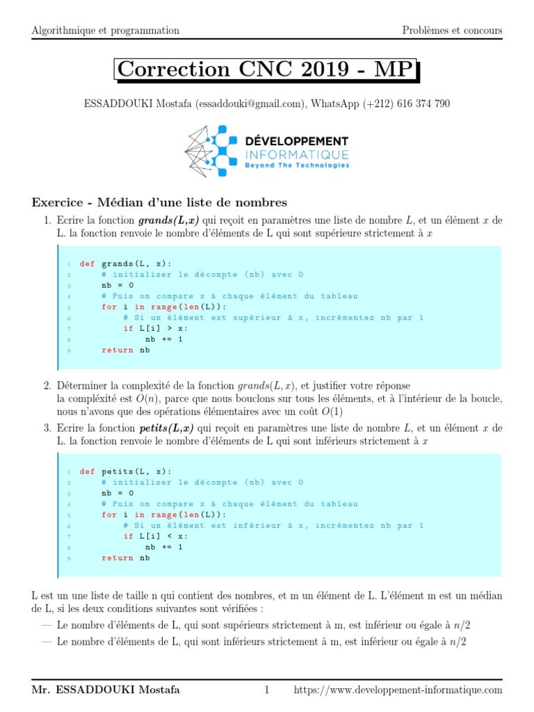 Correction CNC 2019 - Algorithmique MP | PDF | Matrice (Mathématiques ...