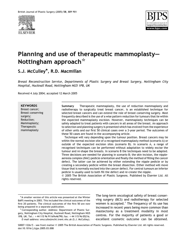 Therapeutic Mammaplasty: Nottingham Method | PDF | Breast Cancer | Surgery