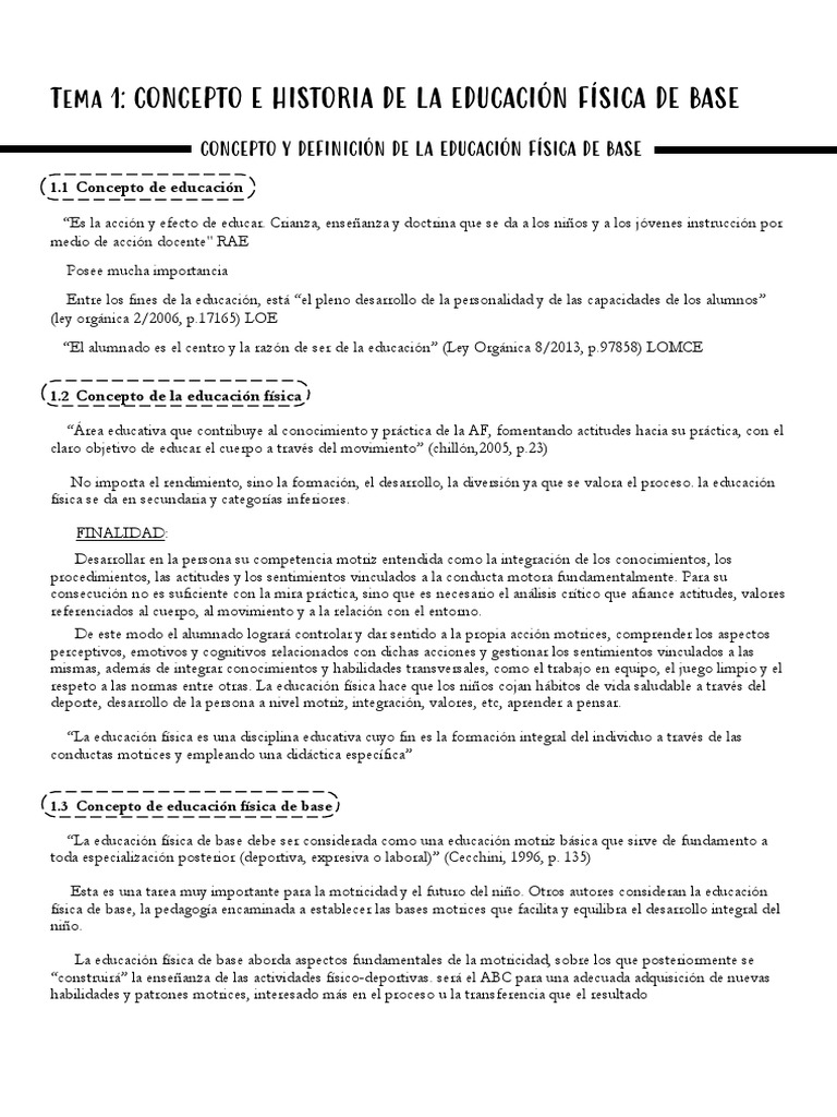 Tema 1 Educacion Fisica De Base Pdf Educación Física Sicología