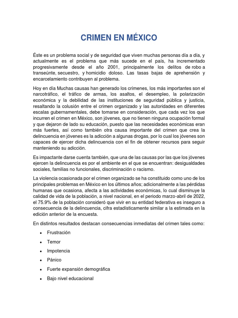 Crimen y violencia en México: causas y efectos | PDF | Crímenes ...