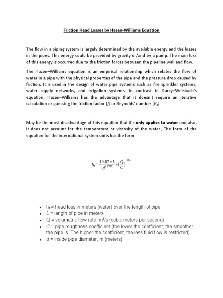 Hazen Williams Equation PDF