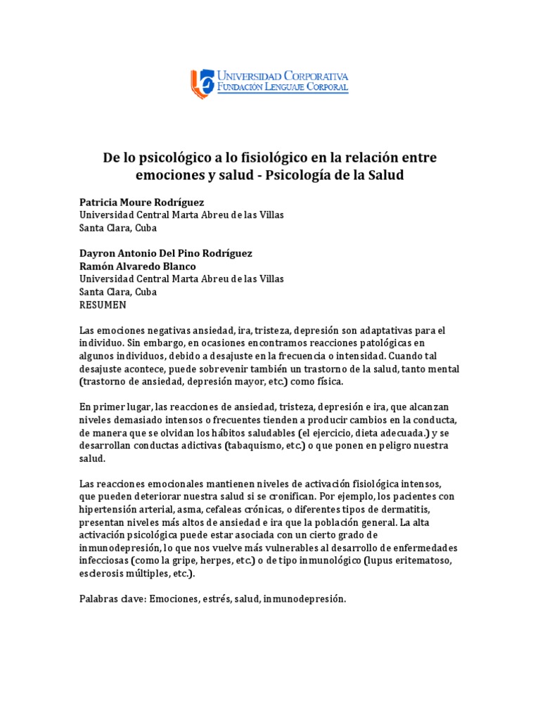 Emociones y su impacto en la salud | PDF | Las emociones | Estrés ...