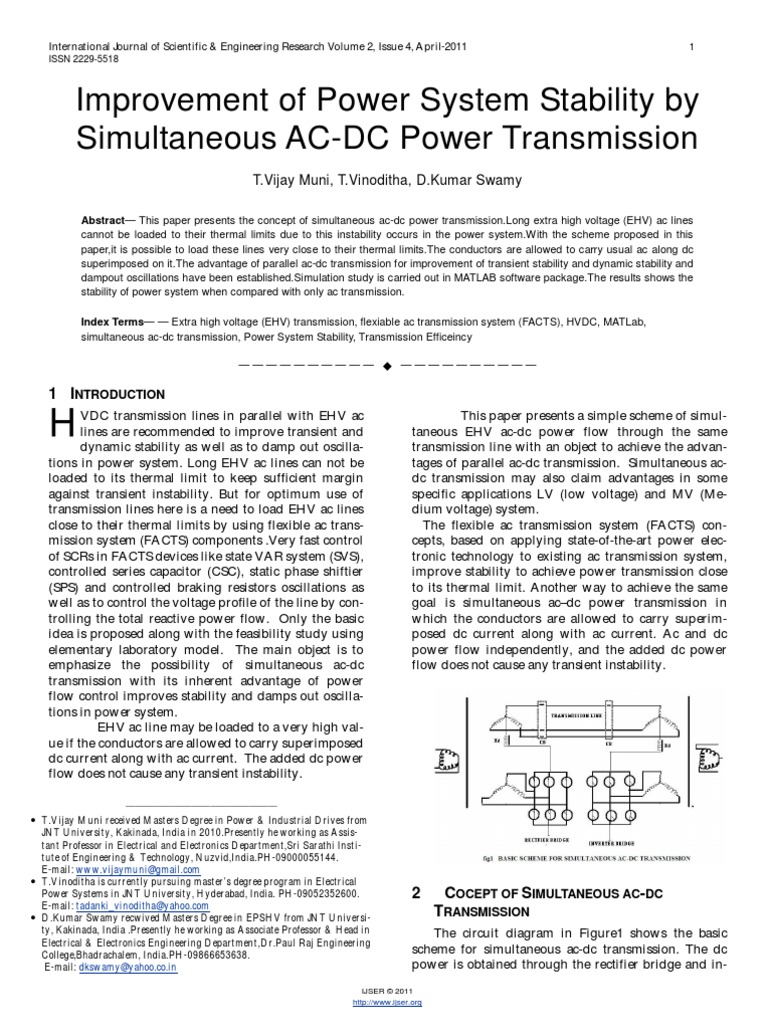 Research Paper Improvement of Power System Stability by Simultaneous AC ...