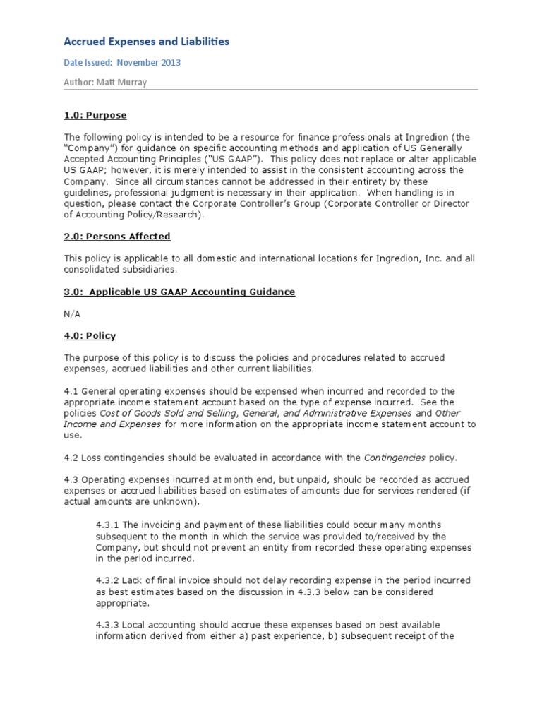 Accrued Expenses and Liabilities Final Download Free PDF Accrual