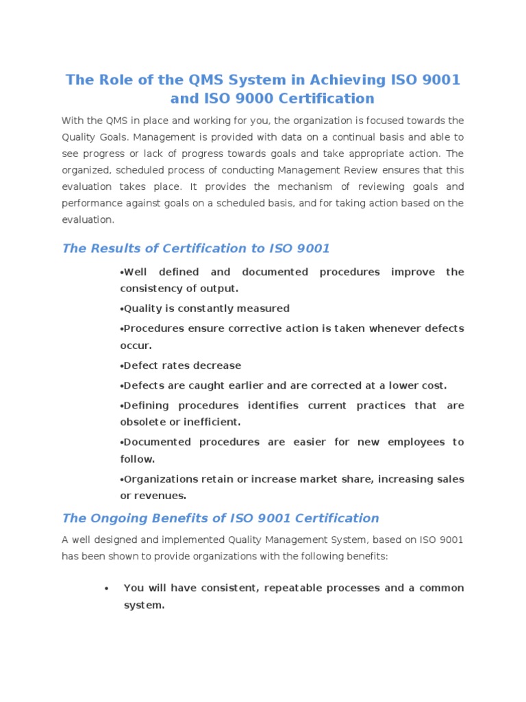Benefits of ISO 9001 Certification | PDF