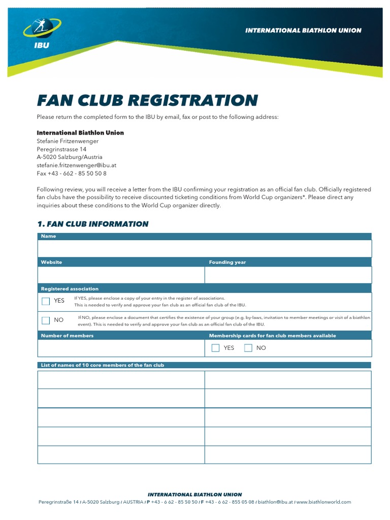 Registration Form for Official Biathlon Fan Clubs | PDF